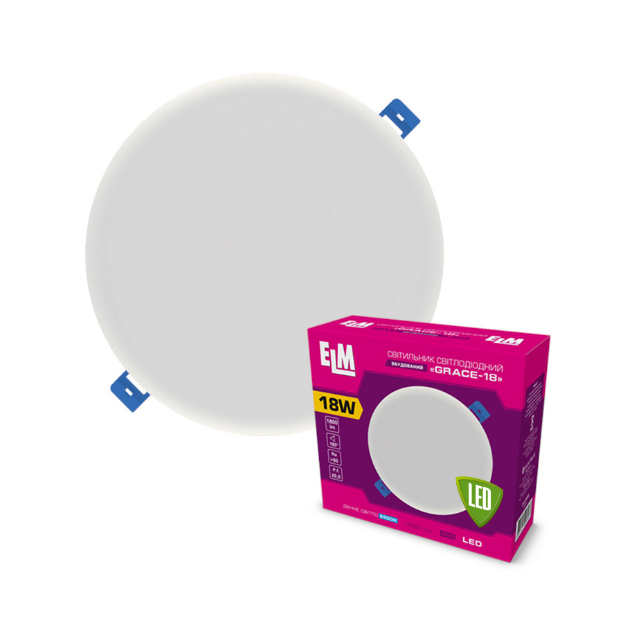 Світильник стельовий вбудований світлодіодний ELM Grace 18Вт 6500К IP20